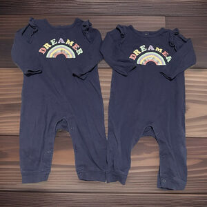 6-12 Months Old Navy Twin Girls “dreamer” Long Pants Rompers